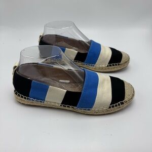 Ralph Lauren Chleo Striped Espadrille Flats Size 6.5 Blue Black Beach Casual